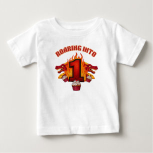1歳のドラゴン誕生日Tシャツを着て咆哮しよう ベビーTシャツ