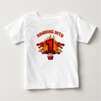 1歳のドラゴン誕生日Tシャツを着て咆哮しよう ベビーTシャツ