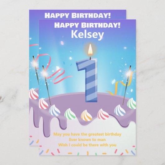 1歳のハッピーバースデーカーパーソナライズされたド (正面/裏面)