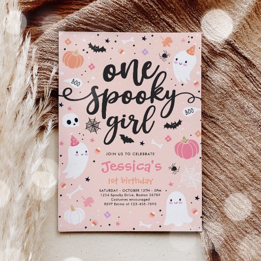 1歳のハロウィーンのかわいい幽霊 誕生日 招待状