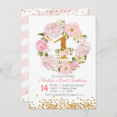 1歳のフローラガール招待状カード 招待状 (正面/裏面)
