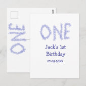 1歳のブルーのグリッターの男の子の現代的な誕生日 ポストカード (正面/裏面)