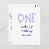 1歳のブルーグリッターの男の子の誕生日 ポストカード (正面/裏面)