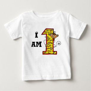 1歳のベビーの誕生日(おもしろいサルの数) ベビーTシャツ