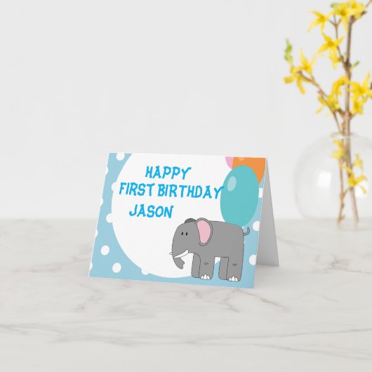 1歳のベビーゾウ、誕生日 カード (黄色い花)