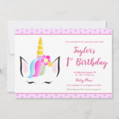 1歳のユニコーンパーティー写真 招待状 (正面)