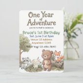 1歳の冒険の誕生日 森の友達 招待状 (スタンド正面)