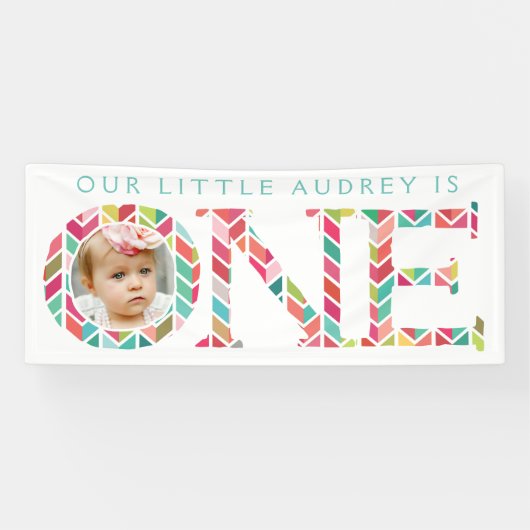 1歳の写真1歳の誕生日パーティーバナー 横断幕 (横)