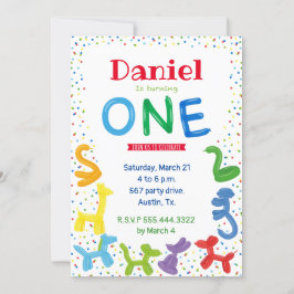 1歳の動物風船招待状 招待状