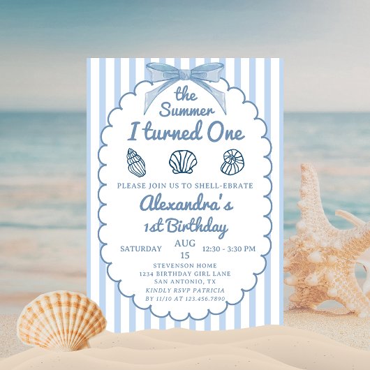 1歳の夏 海辺ブルー 1歳の誕生日 招待状