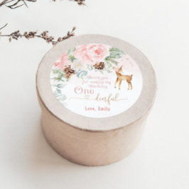 1歳の女の子の冬のほんのりピンクの鹿の誕生日 ラウンドシール