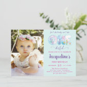 1歳の女の子の海の誕生日パーティー Pretty 招待状 (スタンド正面)