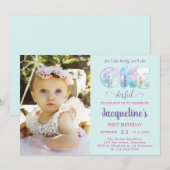 1歳の女の子の海の誕生日パーティー Pretty 招待状 (正面/裏面)