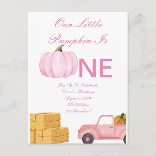 1歳の女の子の誕生日の招待状 案内ポストカード (正面)