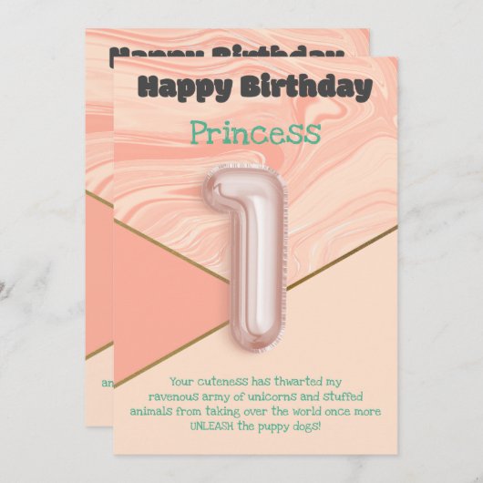 1歳の女の子ハッピーバースデーカード (正面/裏面)