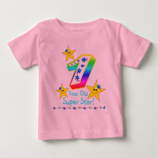 1歳の女子スターすごいシャツ ベビーTシャツ (正面)