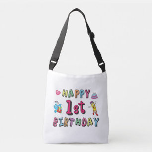 1歳の子供B日のための幸せな1番目の誕生日 クロスボディバッグ