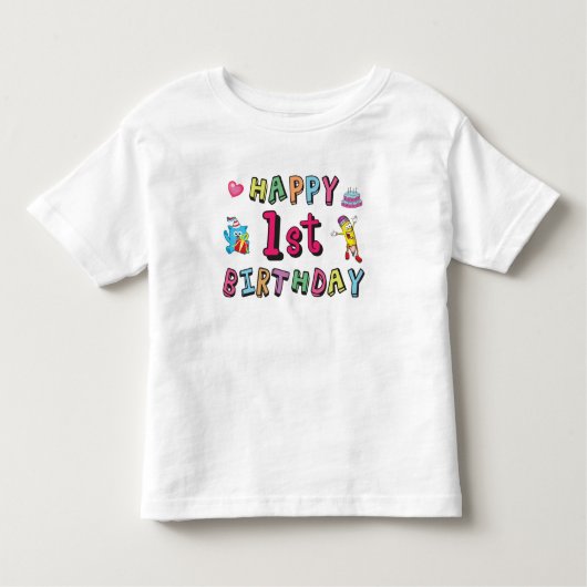 1歳の子供B日のための幸せな1番目の誕生日 トドラーTシャツ (正面)