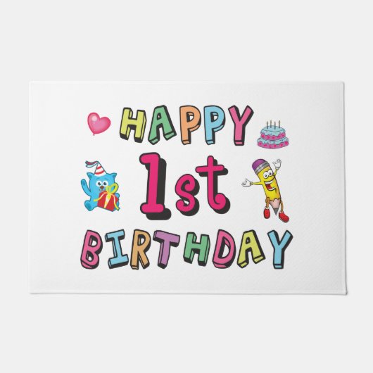 1歳の子供B日のための幸せな1番目の誕生日 ドアマット (正面)