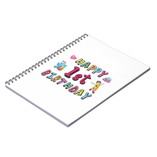 1歳の子供B日のための幸せな1番目の誕生日 ノートブック (左側)