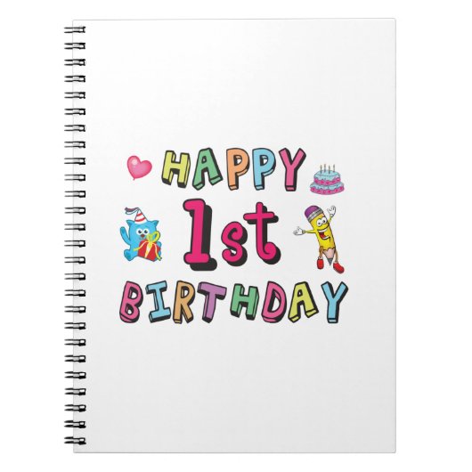 1歳の子供B日のための幸せな1番目の誕生日 ノートブック (正面)