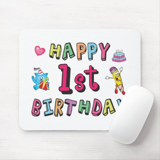 1歳の子供B日のための幸せな1番目の誕生日 マウスパッド (マウス)