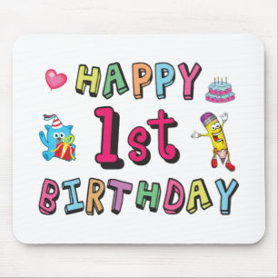 1歳の子供B日のための幸せな1番目の誕生日 マウスパッド