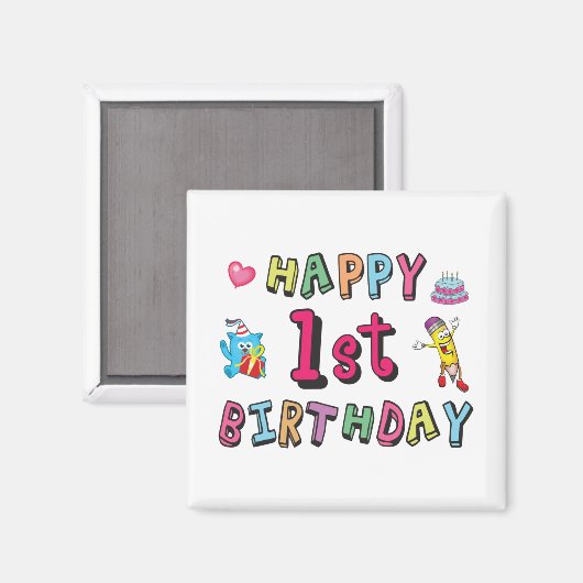 1歳の子供B日のための幸せな1番目の誕生日 マグネット (正面/裏面)