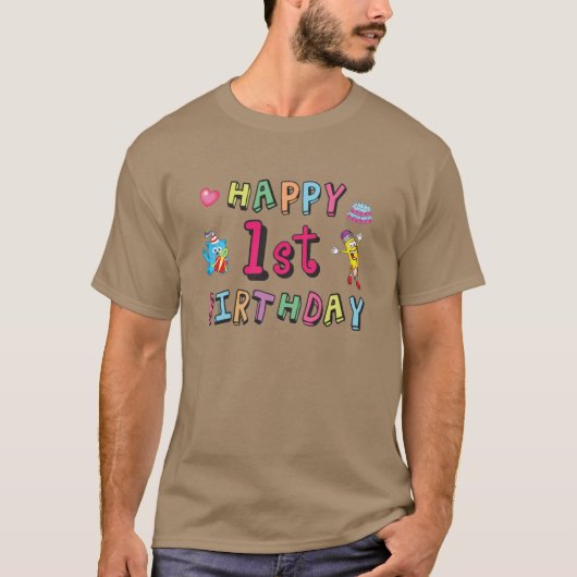 1歳の子供B日のための幸せな1番目の誕生日 Tシャツ (正面)