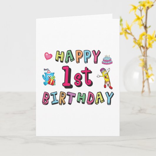 1歳の子供B日の願いのための幸せな1番目の誕生日 カード (黄色い花)