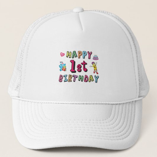 1歳の子供B日の願いのための幸せな1番目の誕生日 キャップ (正面)