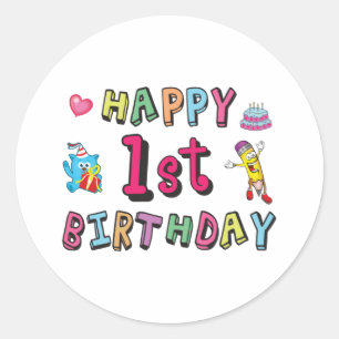 1歳の子供B日の願いのための幸せな1番目の誕生日 ラウンドシール