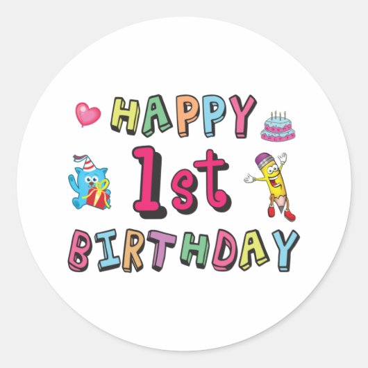1歳の子供B日の願いのための幸せな1番目の誕生日 ラウンドシール (正面)