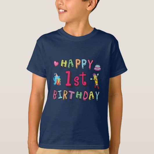 1歳の子供B日の願いのための幸せな1番目の誕生日 Tシャツ (正面)