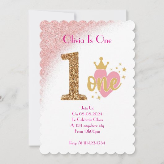 1歳の少女誕生日招待状 招待状 (正面)