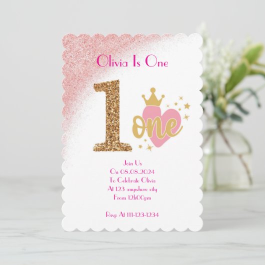 1歳の少女誕生日招待状 招待状 (スタンド正面)