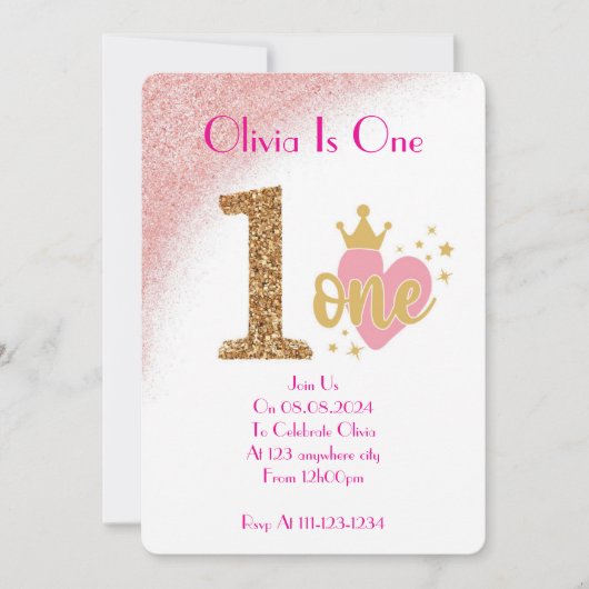 1歳の少女誕生日招待状 招待状 (正面)