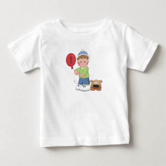 1歳の少年と彼の犬 ベビーTシャツ (正面)
