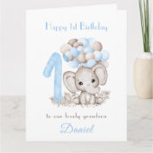 1歳の少年ブルーかわいいゾウの風船 カード (正面)