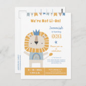 1歳の少年ライオンの誕生日パーティーの招待状 ポストカード (正面/裏面)