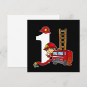 1歳の消防士の誕生日 消防車 1歳の誕生日 招待状 (正面/裏面)