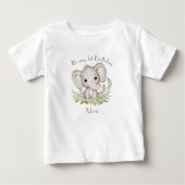 1歳の男の子ゾウの緑の名前 ベビーTシャツ (正面)