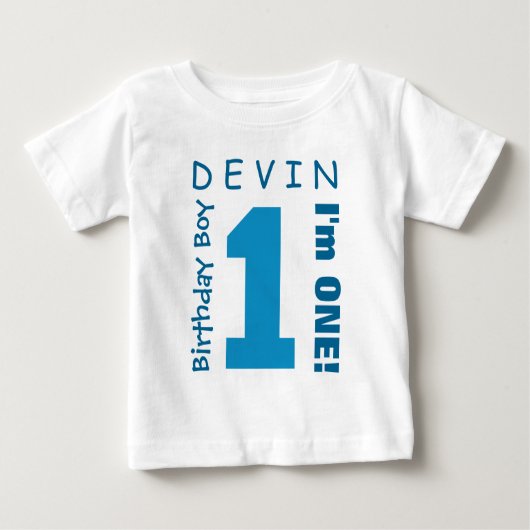 1歳の男の子1歳ホワイトブルーV01S ベビーTシャツ (正面)