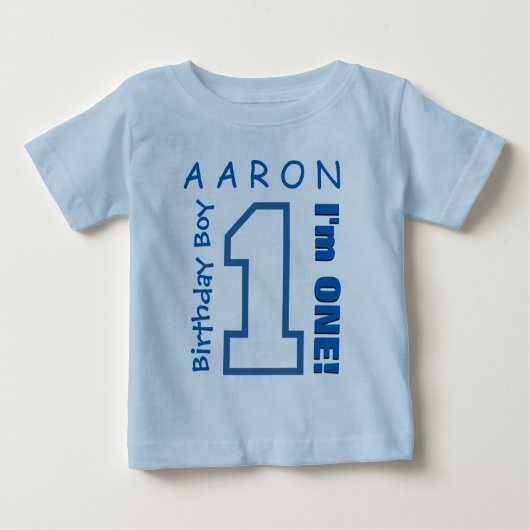 1歳の男の子1歳名前をカスタムするピンクV01J ベビーTシャツ (正面)