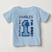 1歳の男の子BLUE 1歳の名前をカスタムするA07E4 ベビーTシャツ (正面)