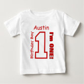 1歳の男の子RED 1年名前をカスタムするA01 ベビーTシャツ (正面)