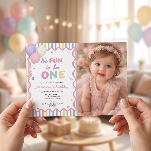 1歳の誕生日おめでとうガール 招待状