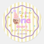 1歳の誕生日おめでとうステッカー ラウンドシール (正面)