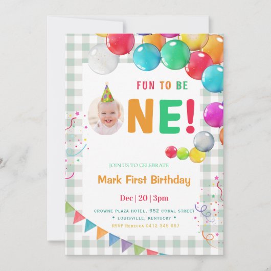 1歳の誕生日おめでとうフォト 招待状 (正面)