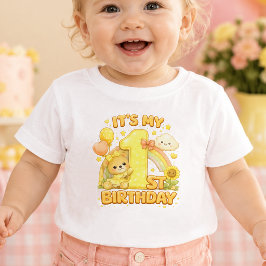 1歳の誕生日おめでとうベビーTシャツ | イエローテーマ ベビーTシャツ
